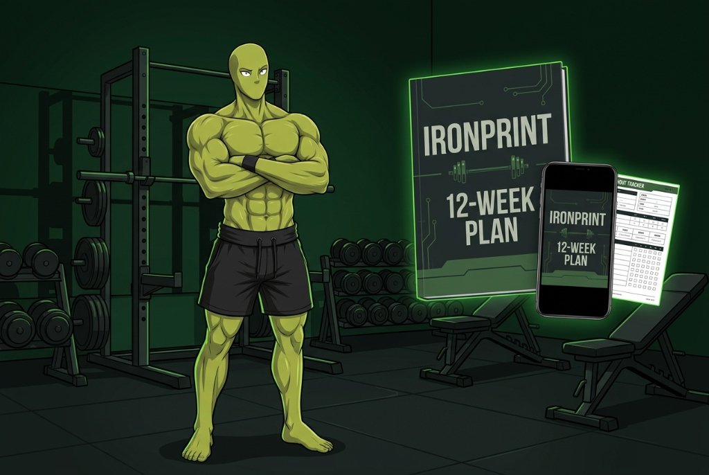 IronPrint coach with the 12-week ebook, workout tracker, dumbbell and diet plan